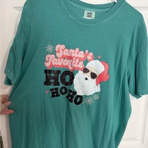 Comfort Colors Festive Santa Tee - Teal